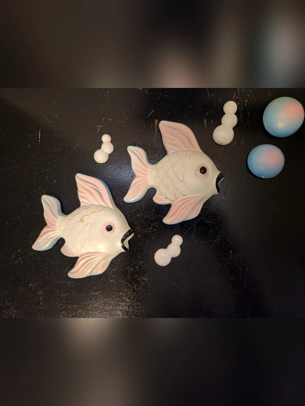 Miller Studios Pearl Lavender Pink Chalk Fish Ornaments & Bubbles 1960 MCM